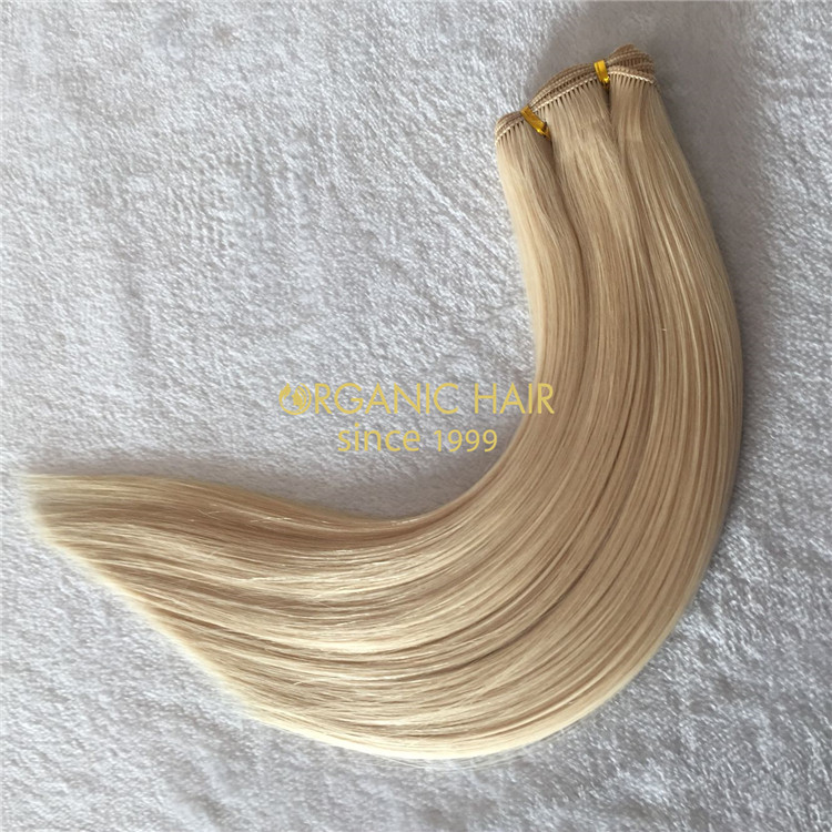 Hand tied weft human hair extensions blonde color  X137